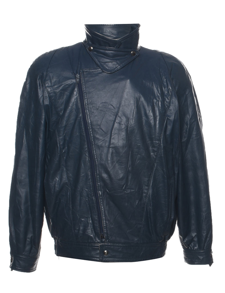 Navy Leather Jacket - XL