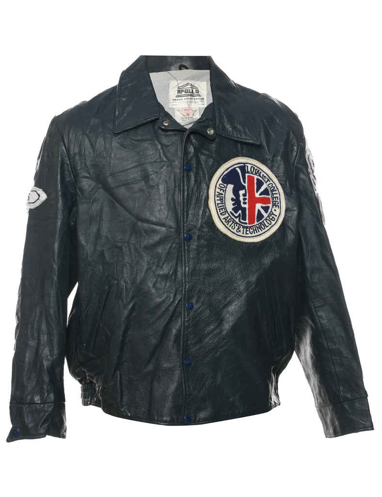 Navy Leather Jacket - L