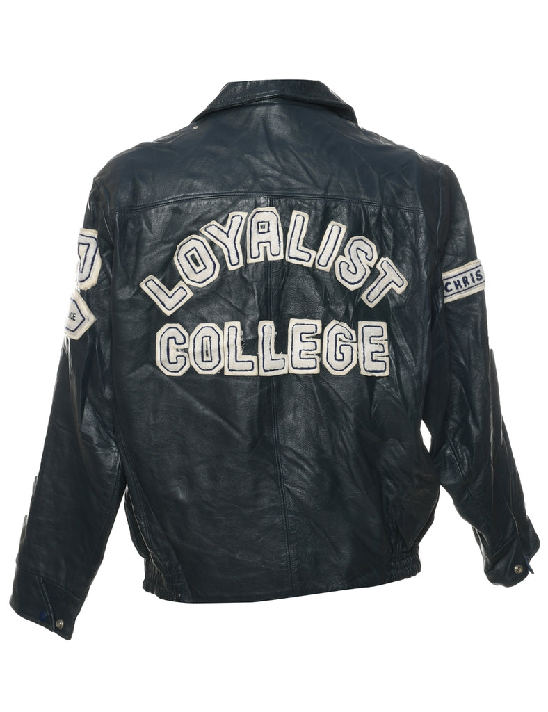 Navy Leather Jacket - L
