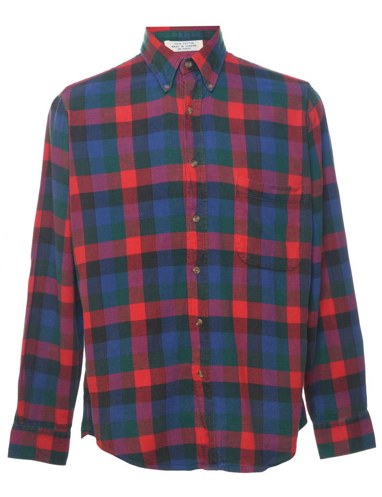 Navy, Red & Blue Flannel Checked Shirt - M