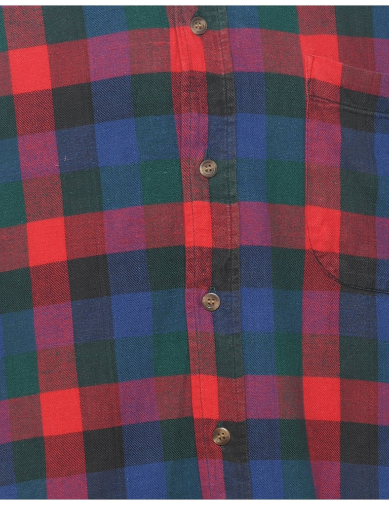 Navy, Red & Blue Flannel Checked Shirt - M