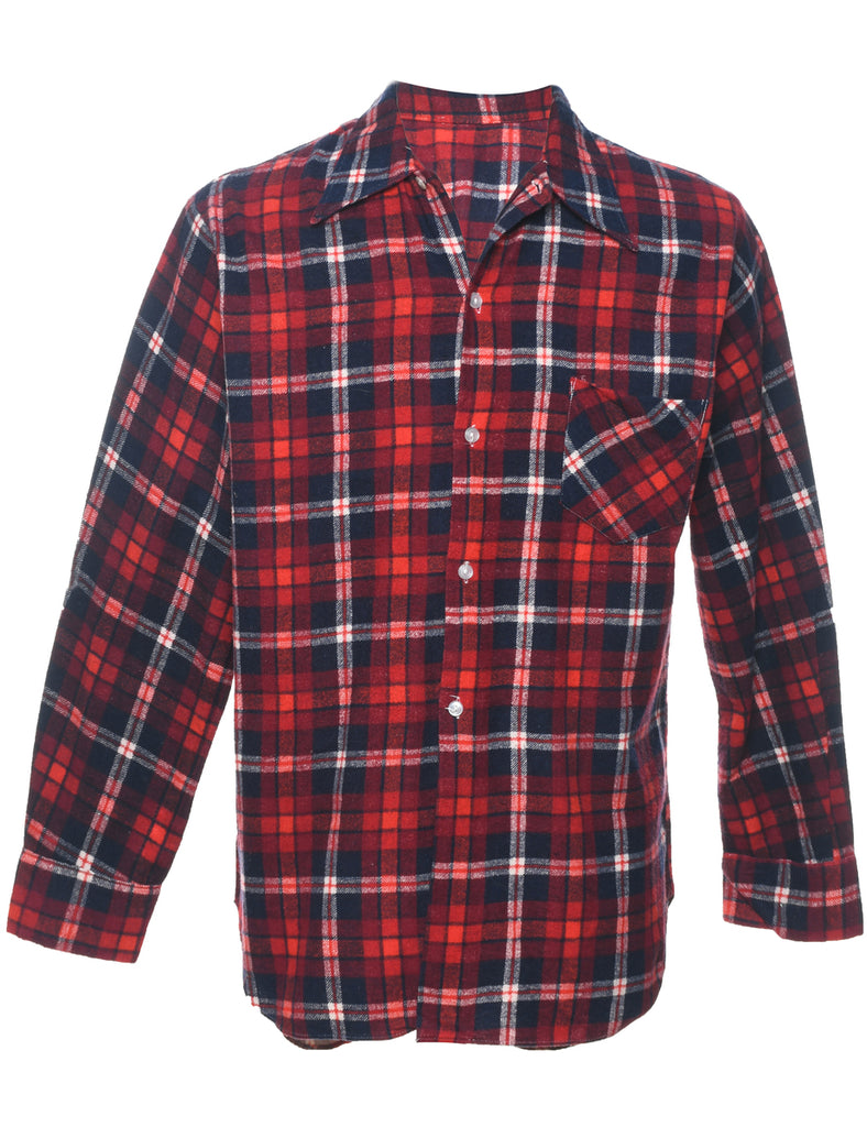 Navy & Red Flannel Checked Shirt - M