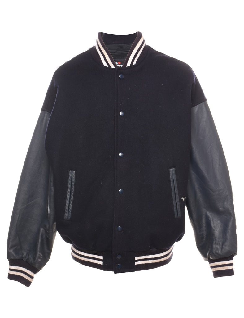 Navy & White Contrast Bomber Jacket - XL