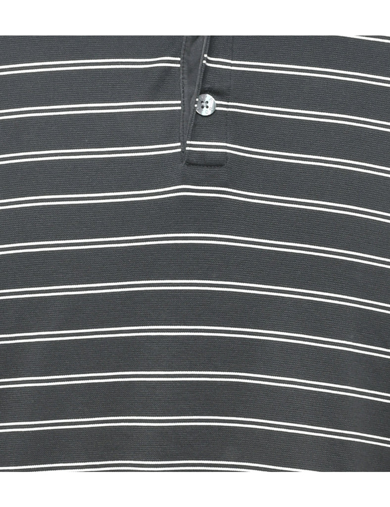 Nike Black & Grey Striped Polo Shirt - M