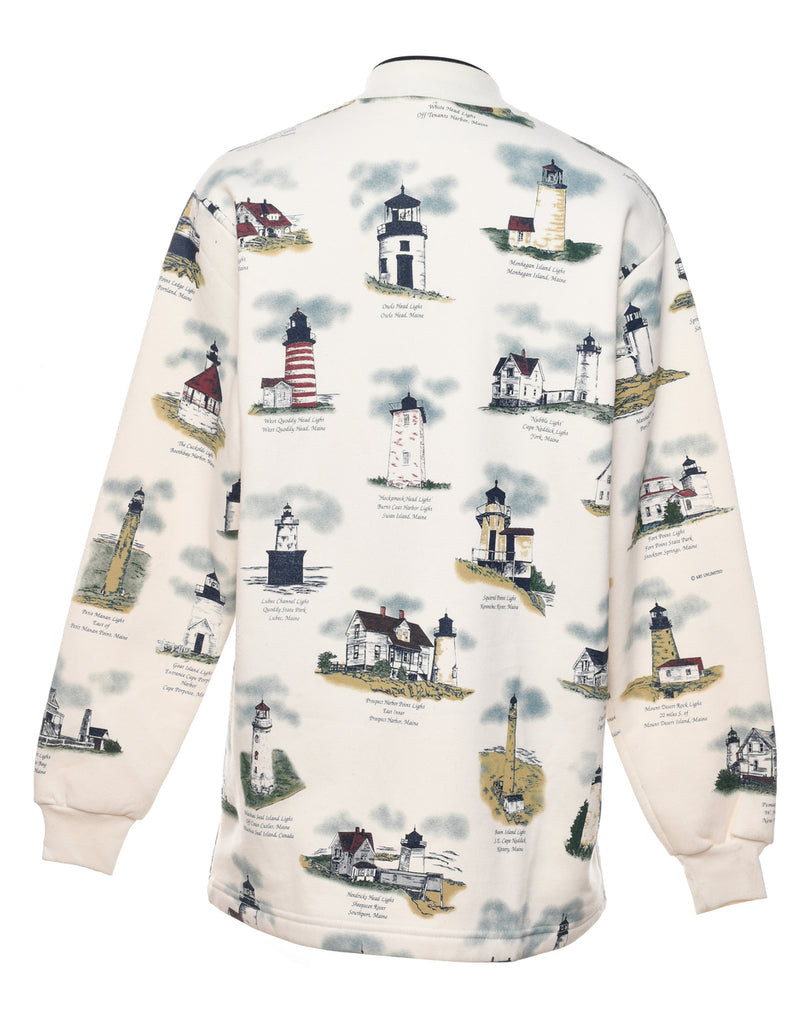Novelty Print Button-Front Classic Sweatshirt - M