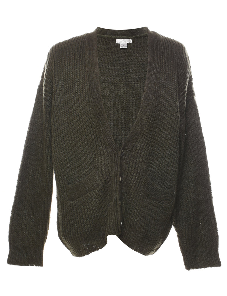 Olive Green Cable Knit Cardigan - L