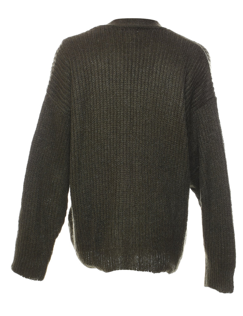 Olive Green Cable Knit Cardigan - L