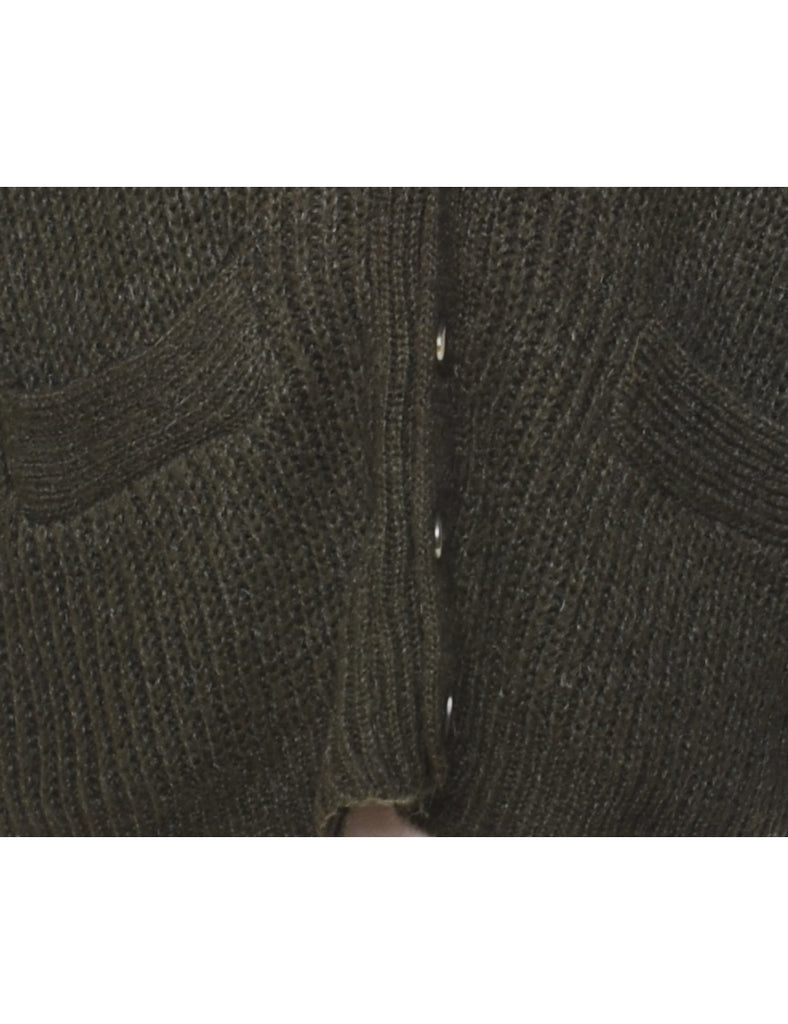 Olive Green Cable Knit Cardigan - L
