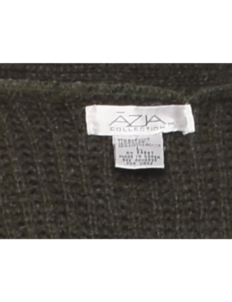 Olive Green Cable Knit Cardigan - L