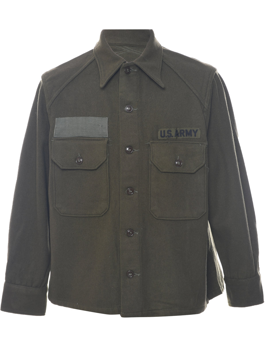 Men s Olive Green Military Jacket Green M Beyond Retro