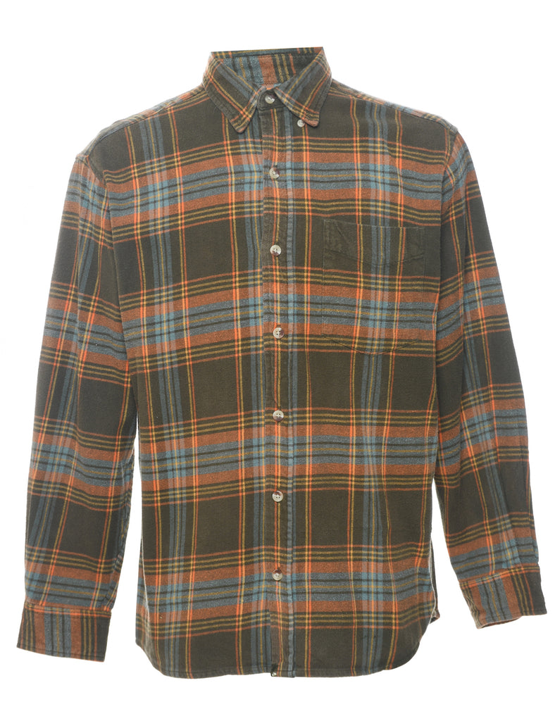 Olive Green Plaid Shirt - M