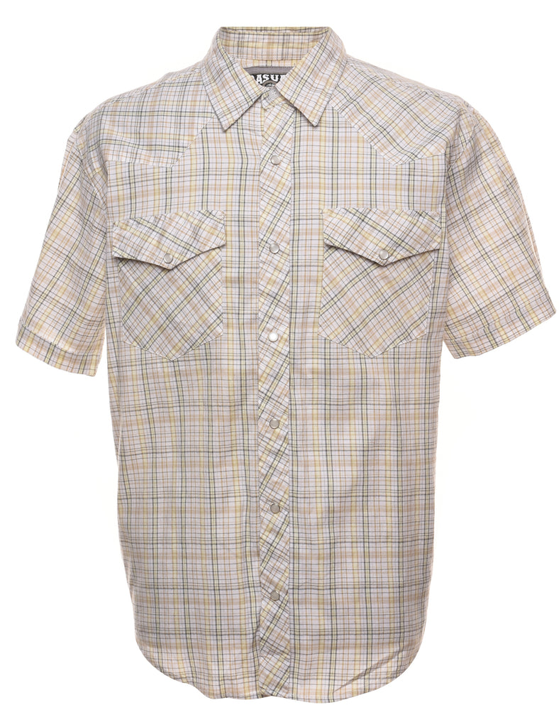 Pale Yellow & Grey Western Checked Shirt - L