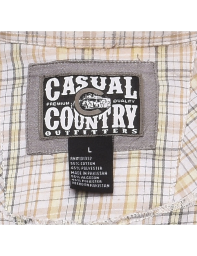 Pale Yellow & Grey Western Checked Shirt - L