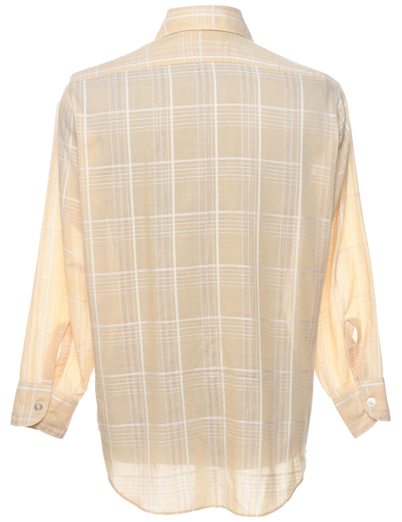 Pale Yellow & White 1970s Classic Checked Shirt - L