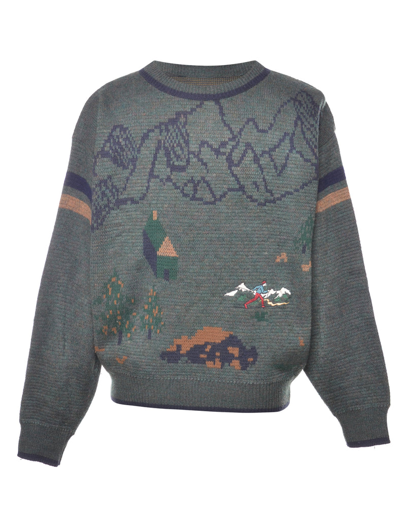 Patterned Dark Green Jumper - XL