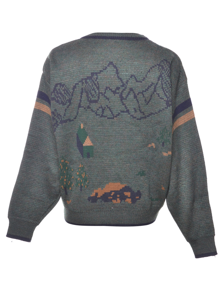 Patterned Dark Green Jumper - XL