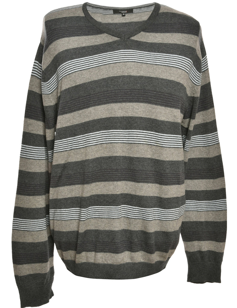 Patterned Dark Grey Jumper - M