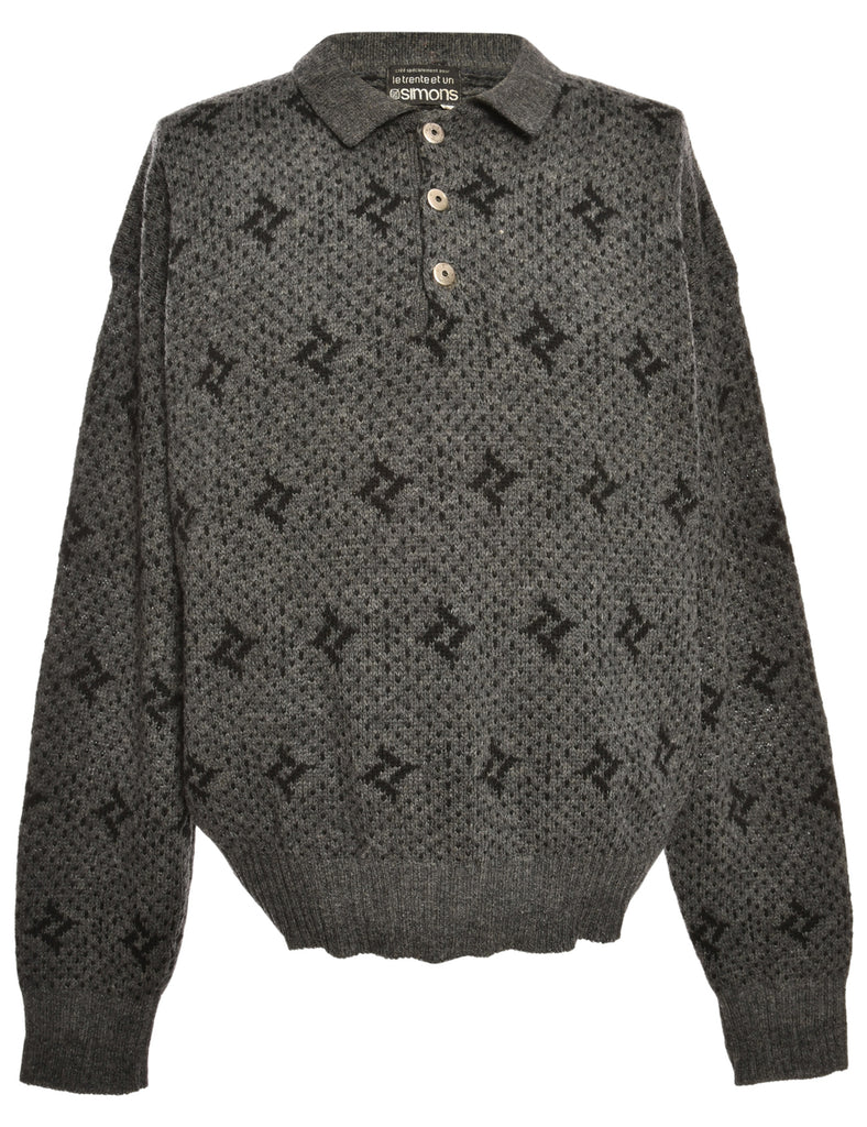 Patterned Grey Jumper - M
