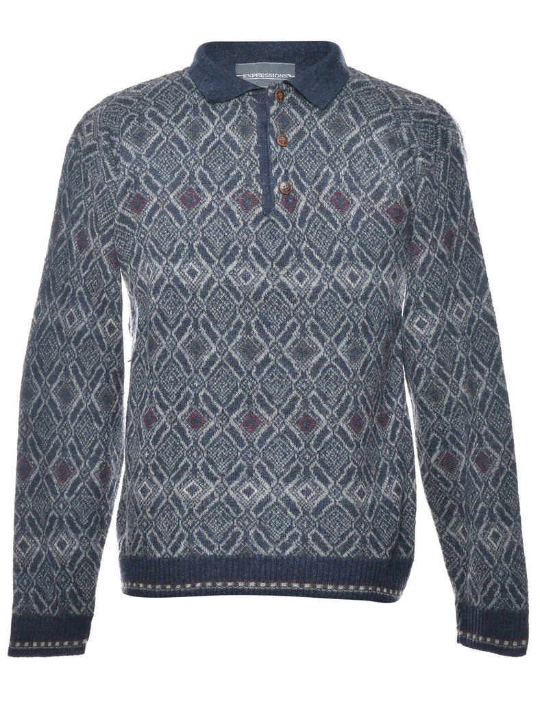 Patterned Navy Jumper - M