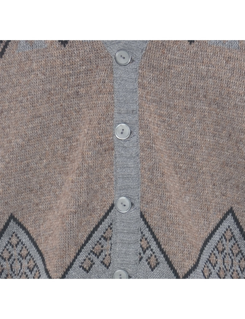 Patterned Off White Cardigan - M