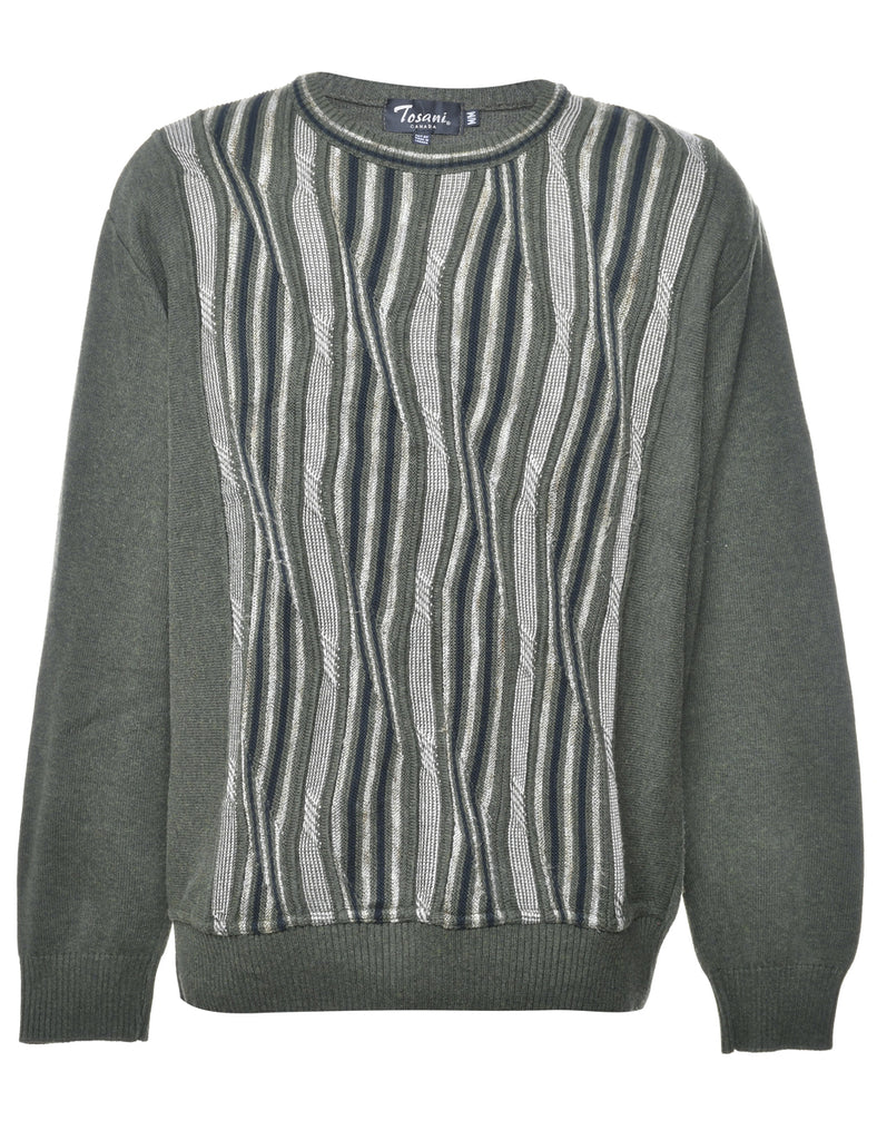 Patterned Olive Green Jumper - M
