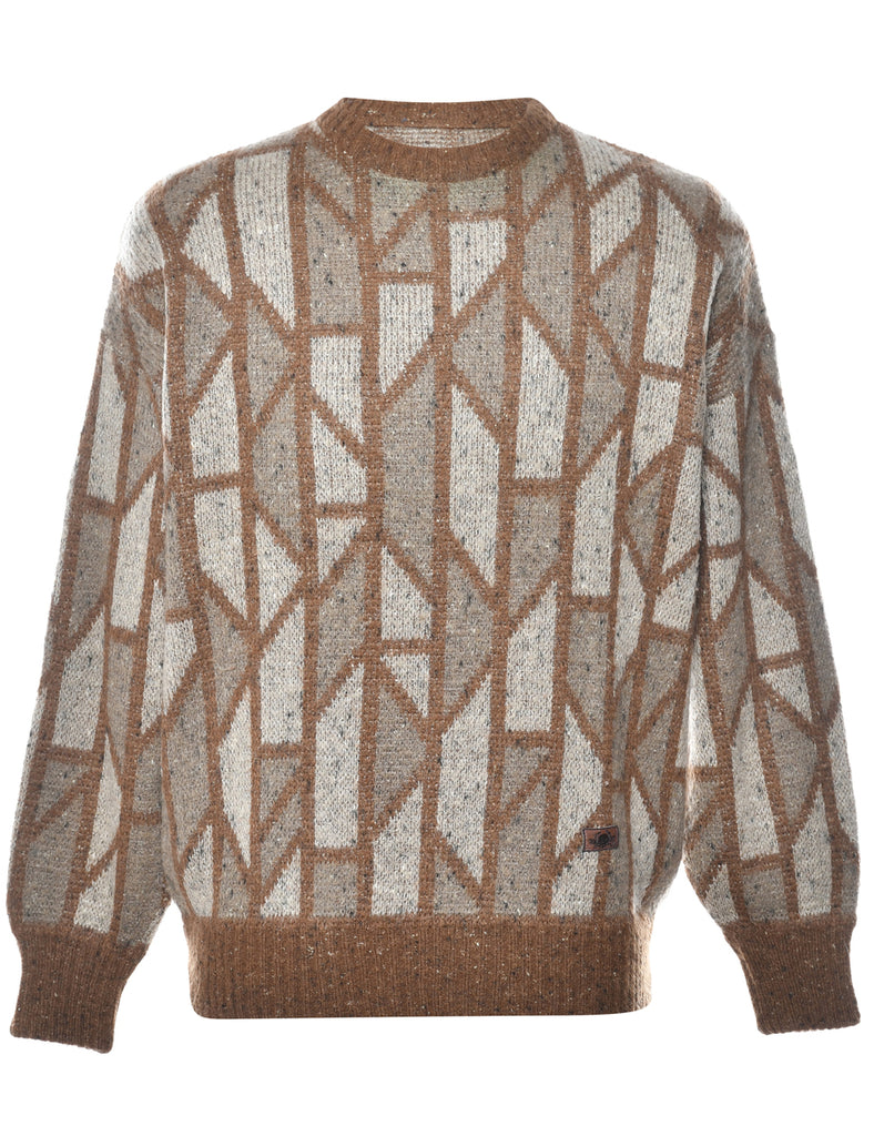 Patterned Olive Green Jumper - L