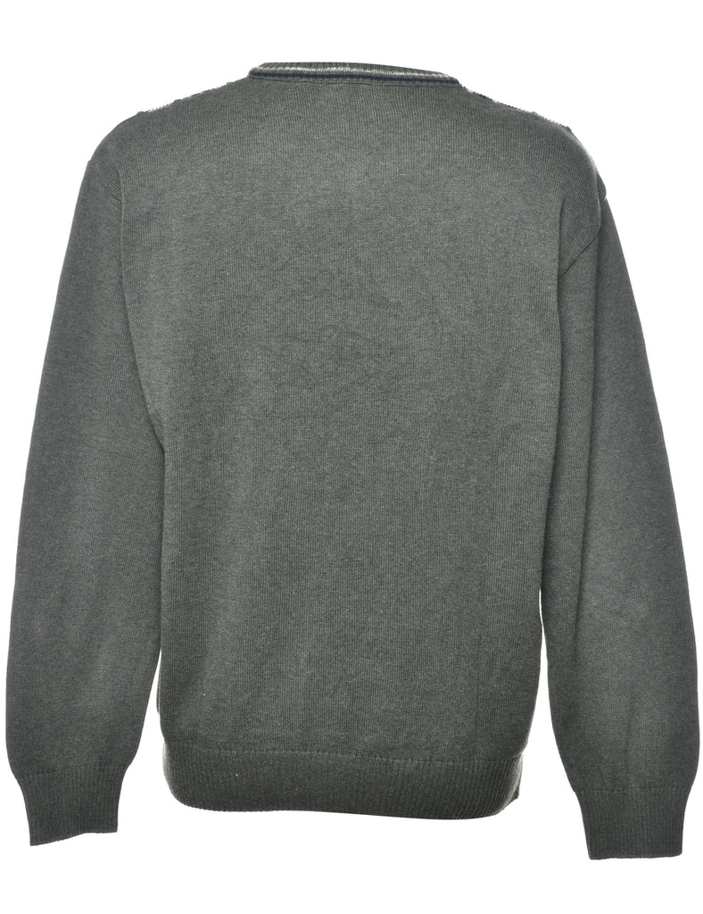 Patterned Olive Green Jumper - M