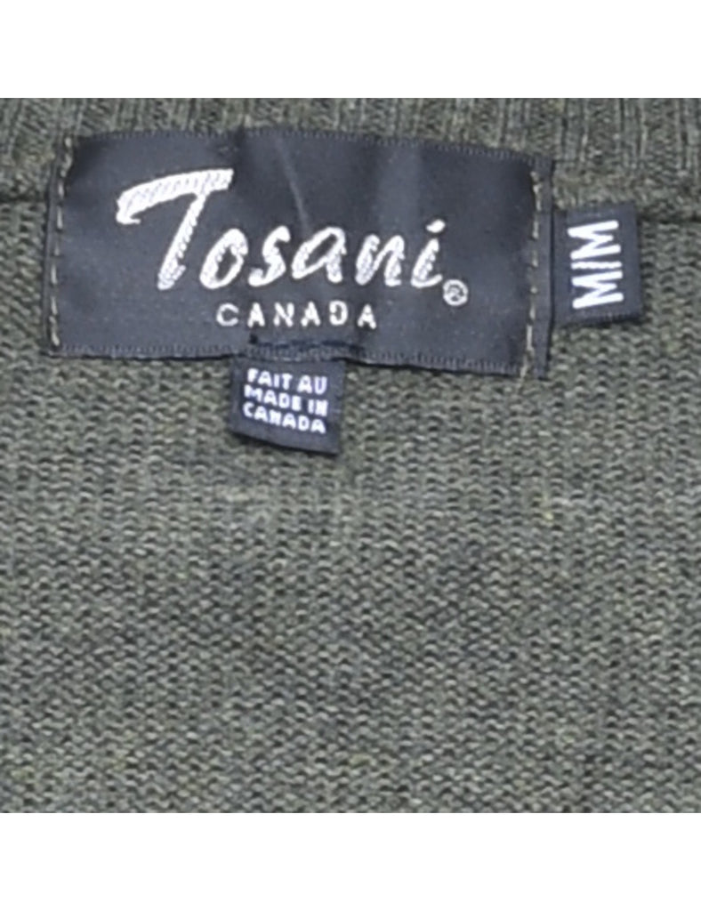 Patterned Olive Green Jumper - M