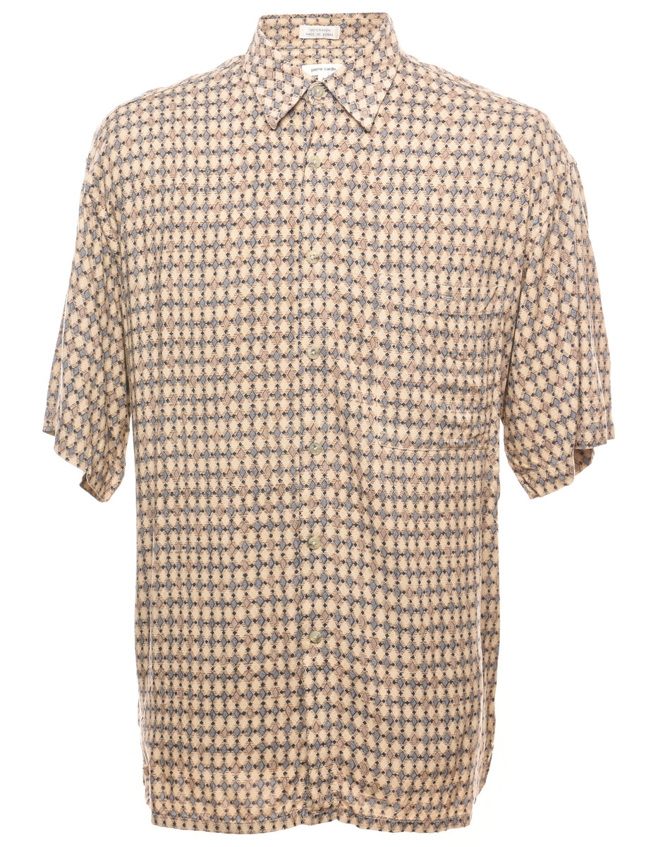 Pierre Cardin Short Sleeve 1990s Light Grey Beige Shirt L