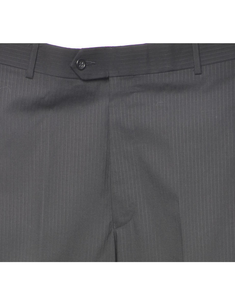 Pinstriped Black Suit Trousers - W36 L30