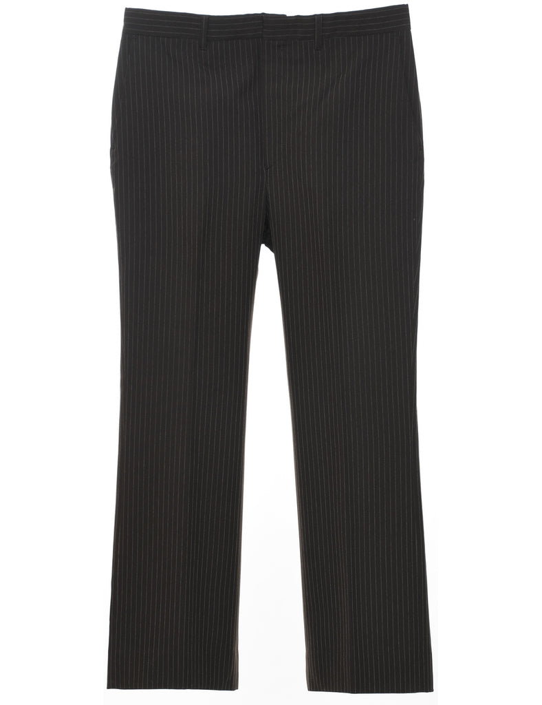 Pinstriped Dark Brown Trousers - W34 L28