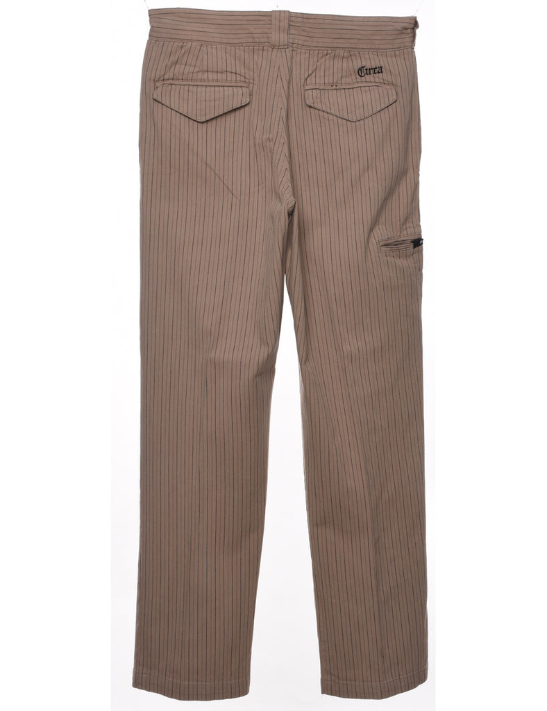 Pinstriped Light Brown Trousers - W30 L30