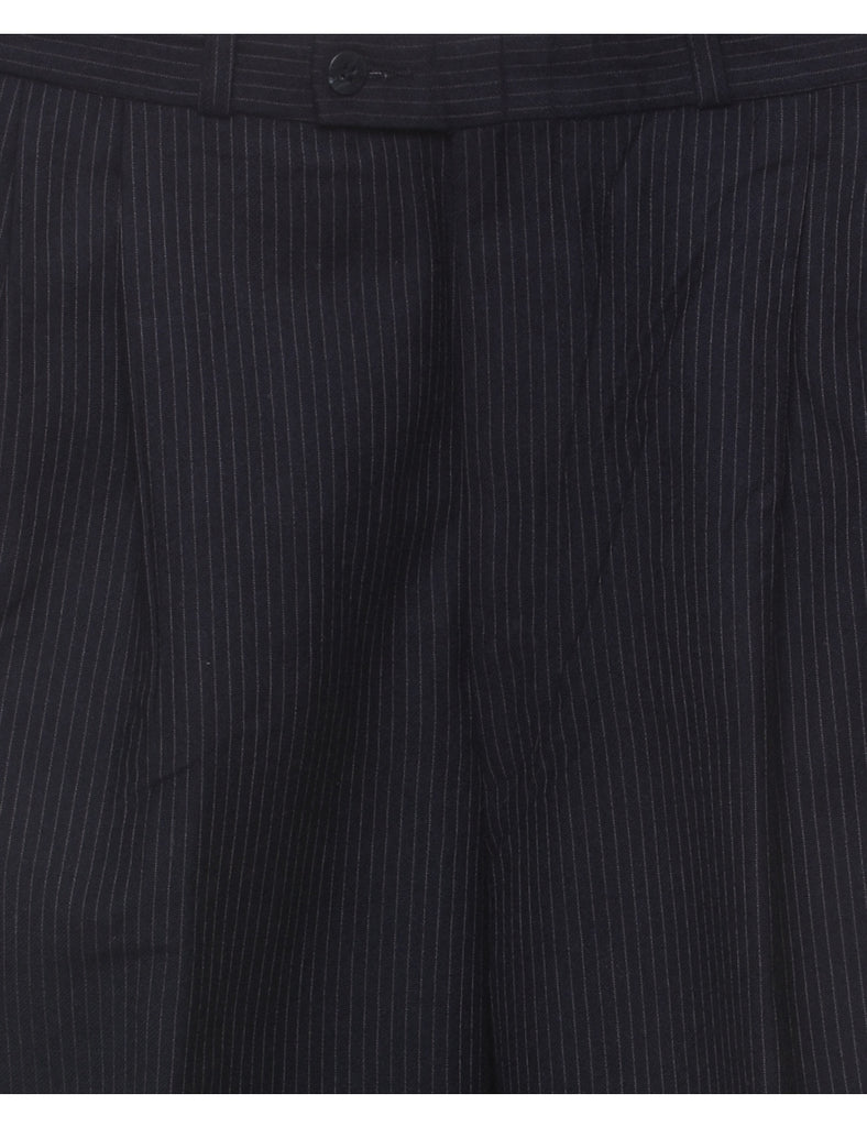 Pinstriped Navy Tapered Trousers - W34 L32