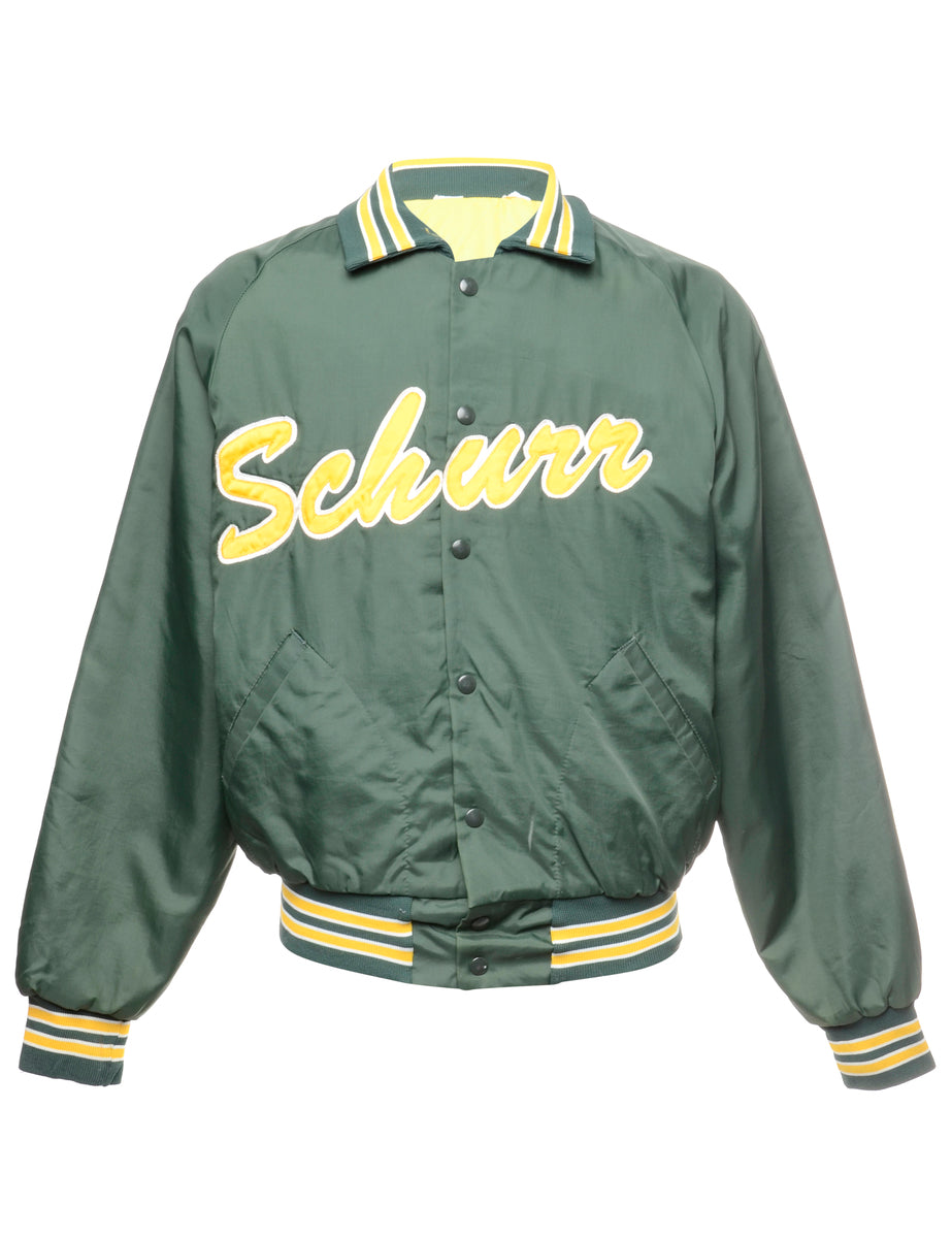 Men's Popper Front Nylon Jacket Green, L | Beyond Retro - E00712636