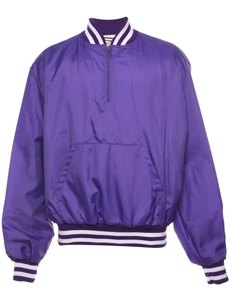 Purple & White Contrast Quarter-Zip Bomber Jacket - XL