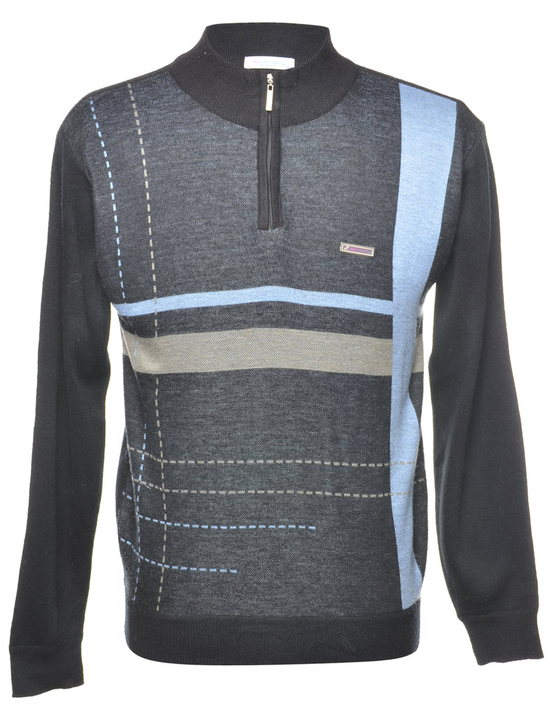 Quarter Zip Black Jumper - M