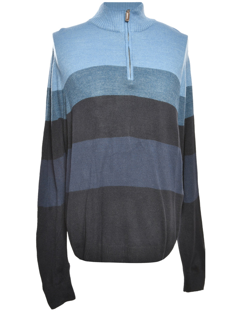 Quarter Zip Blue Jumper - L