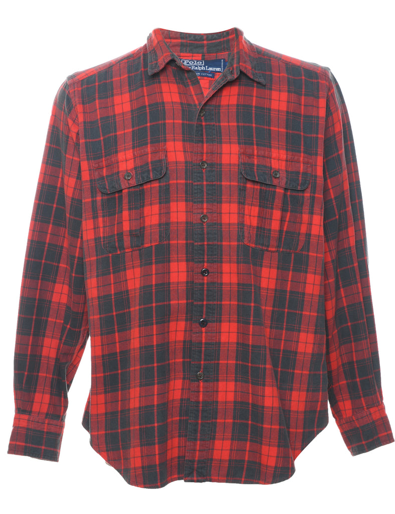 Ralph Lauren 1990s Red & Dark Grey Checked Shirt - L