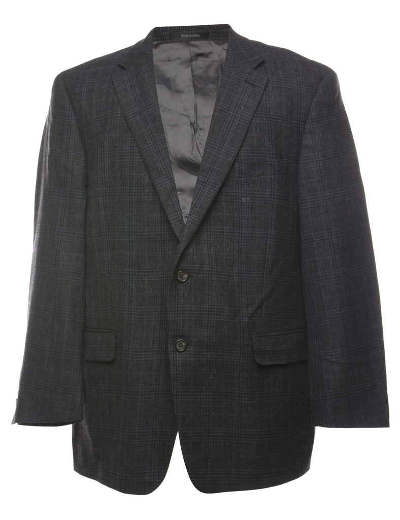 Ralph Lauren Black Dogtooth Check Wool Blazer - L
