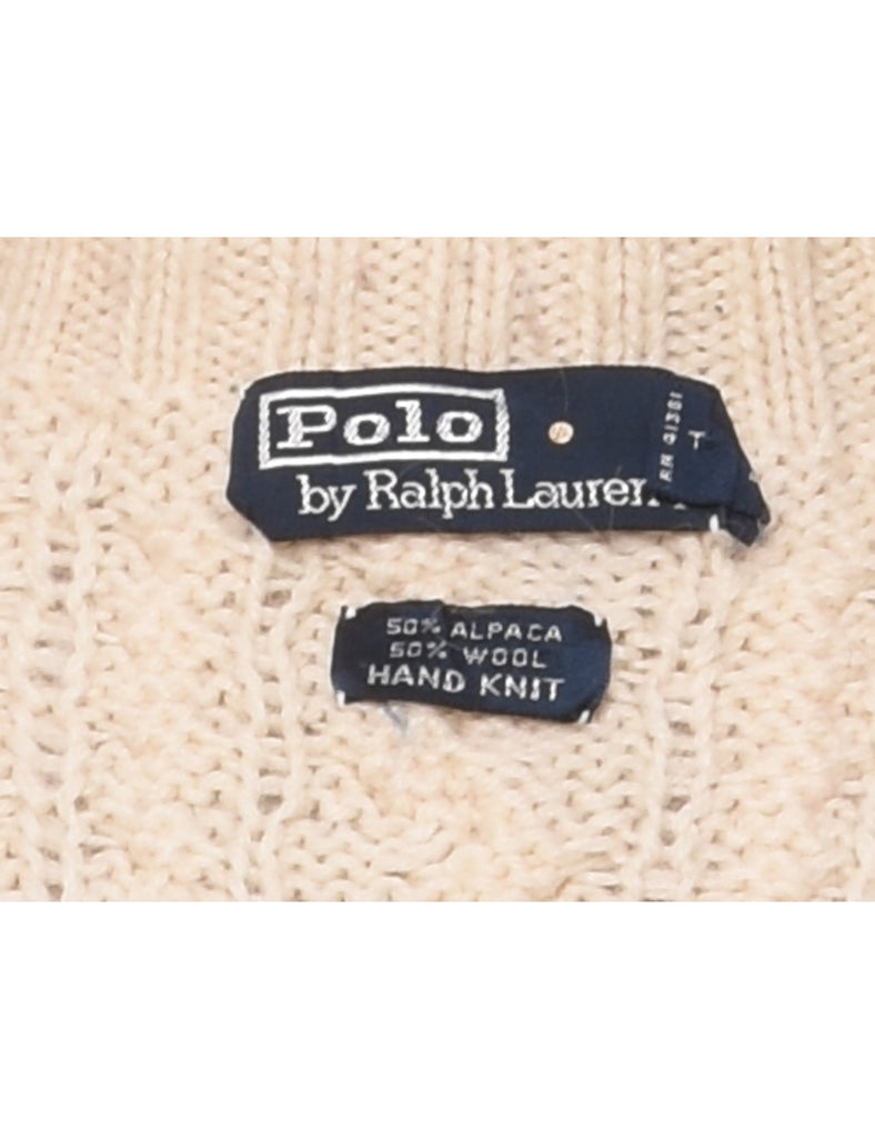 Ralph Lauren Cable Knit Polo Neck Jumper - L