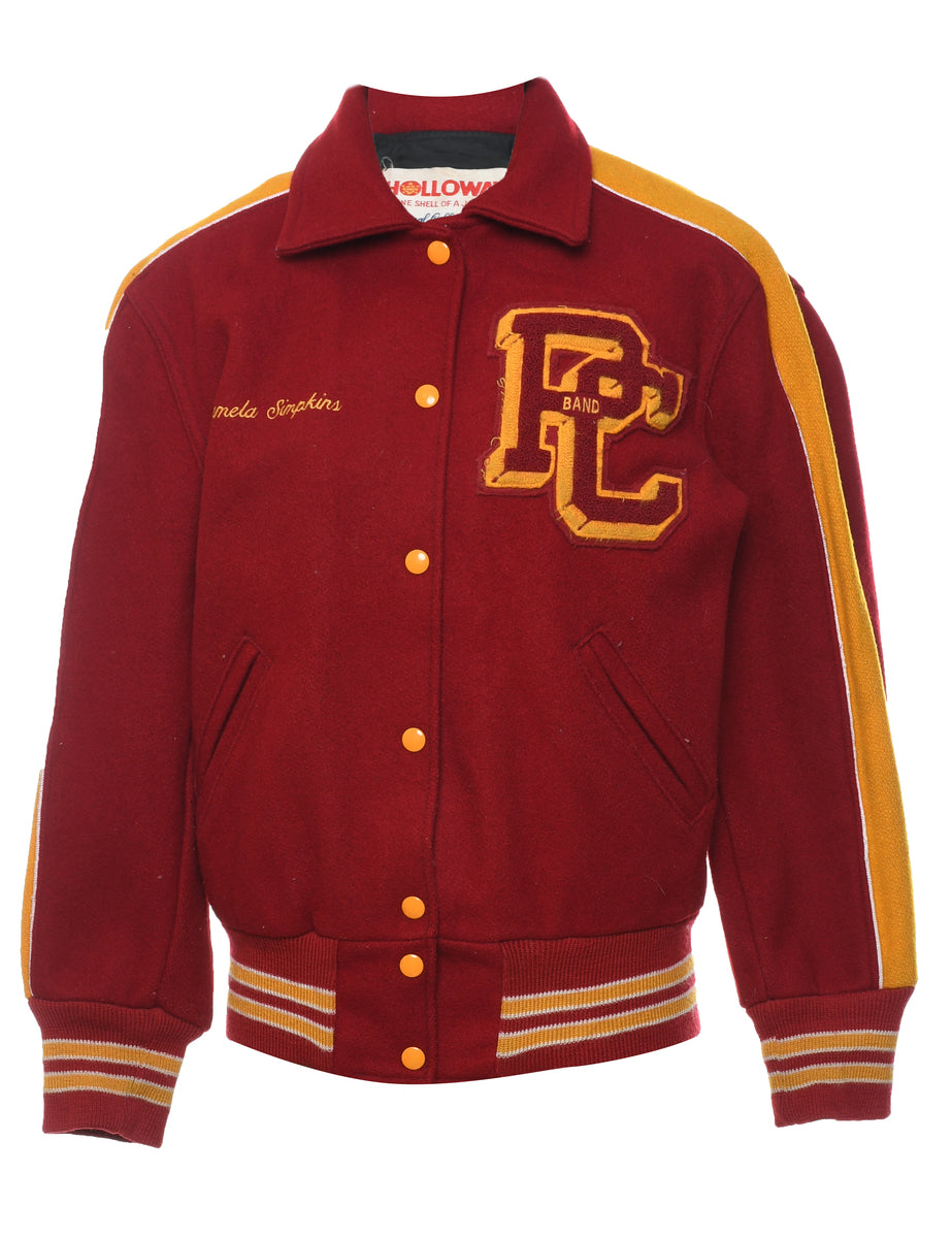 Men s Red Yellow 1980s Embroidered Cougar Band 1980s Varsity Jacket Red M Beyond Retro