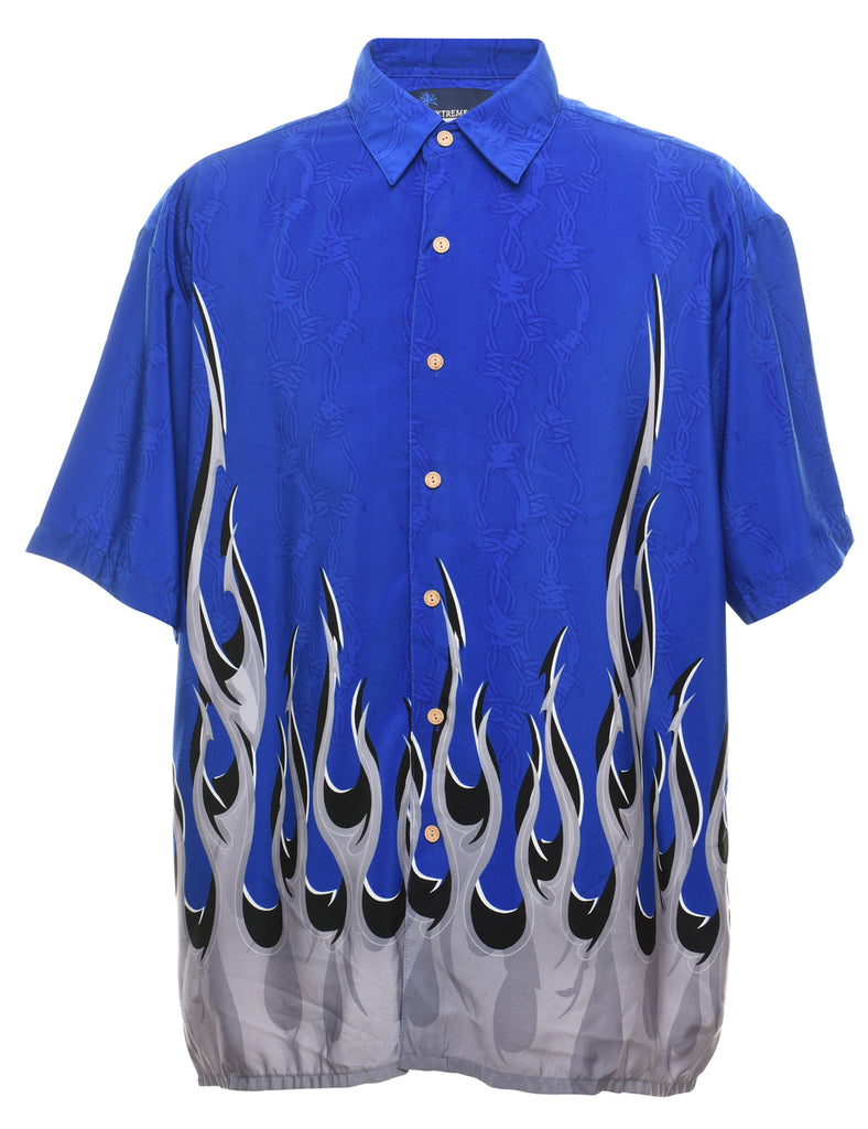 Short Sleeve Y2K Flames Printed Shirt - XL