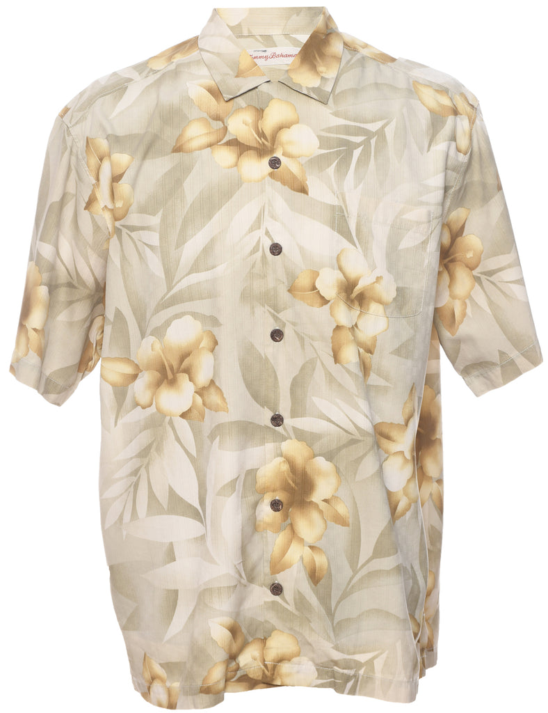 Silk Leafy Print Hawaiian Shirt - L