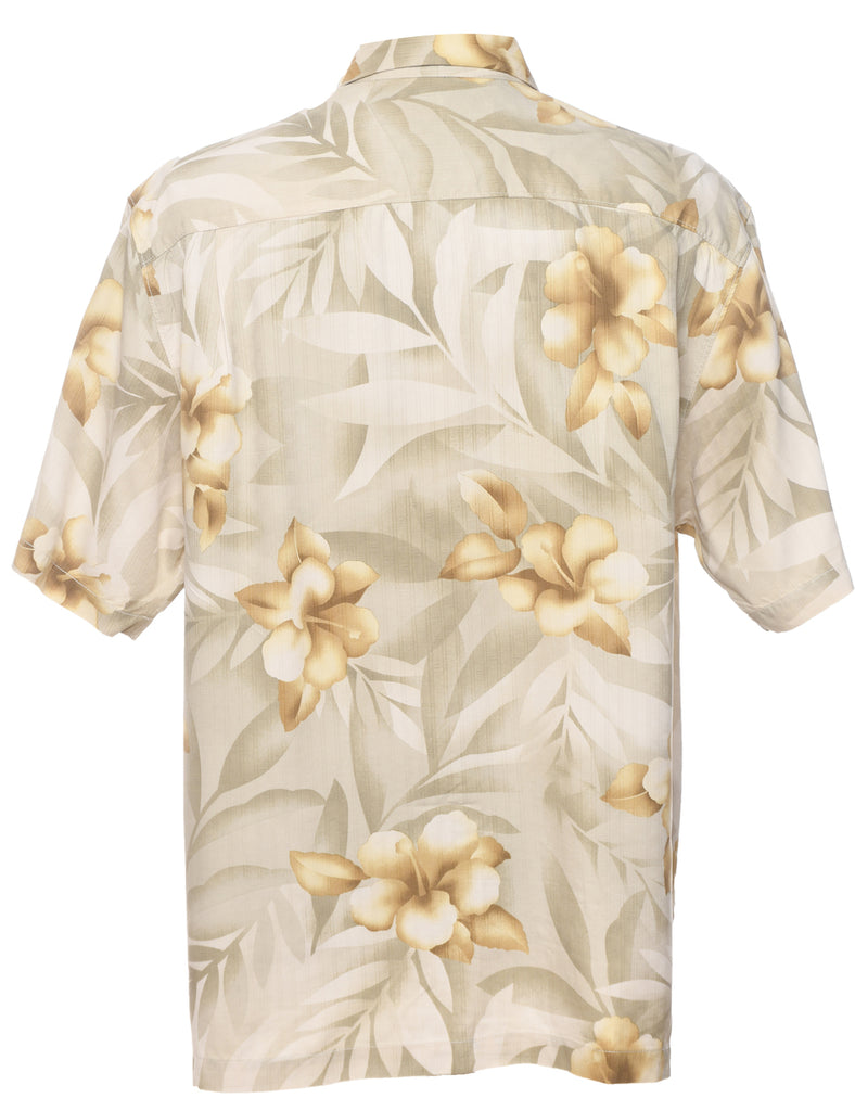 Silk Leafy Print Hawaiian Shirt - L