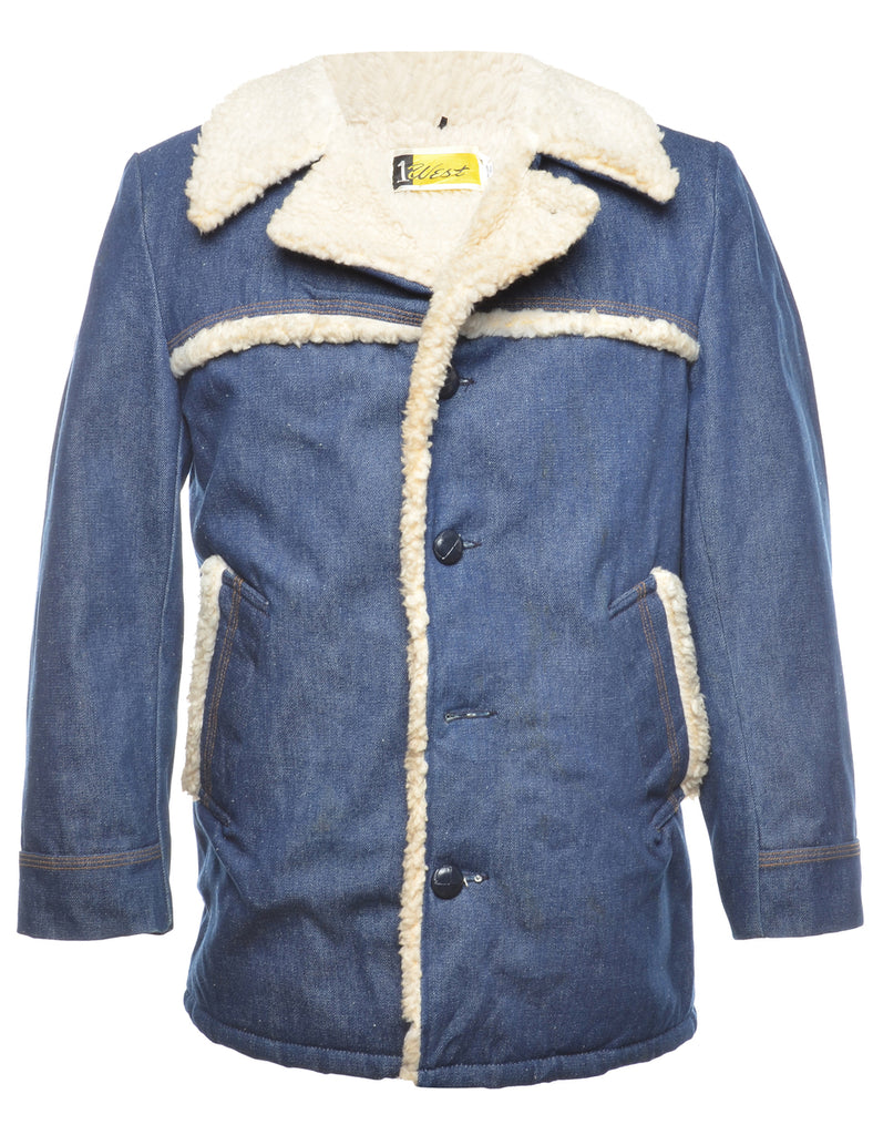 Single Breasted Shearling  Denim Jacket - L