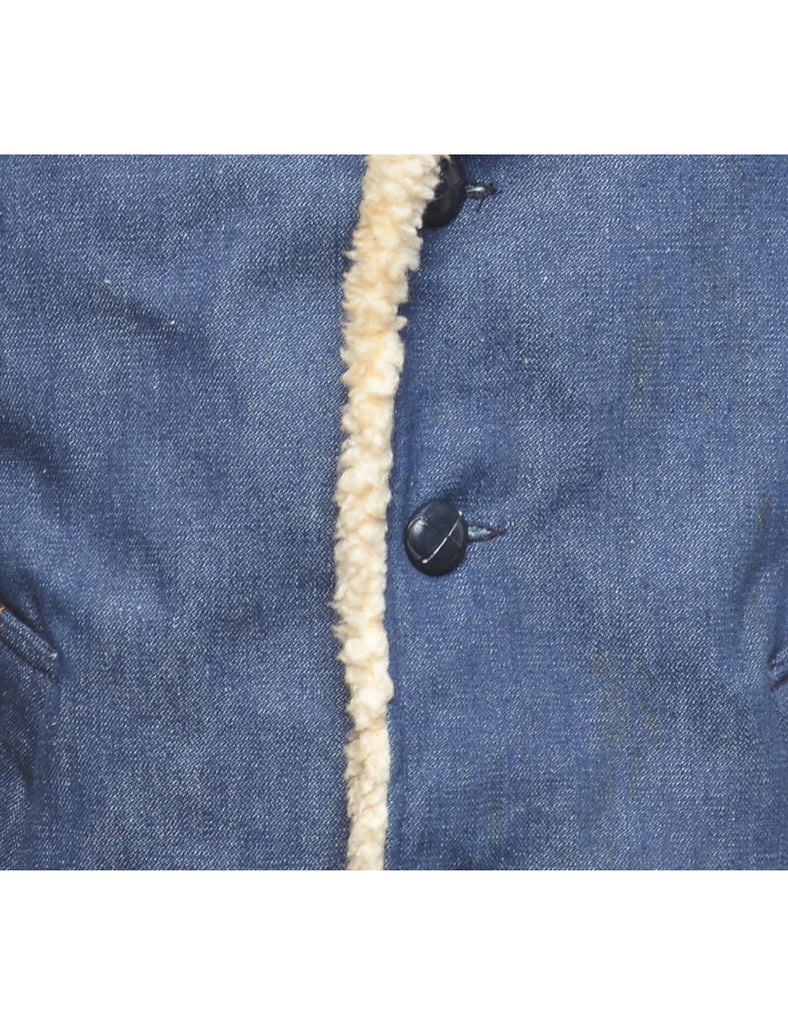 Single Breasted Shearling  Denim Jacket - L