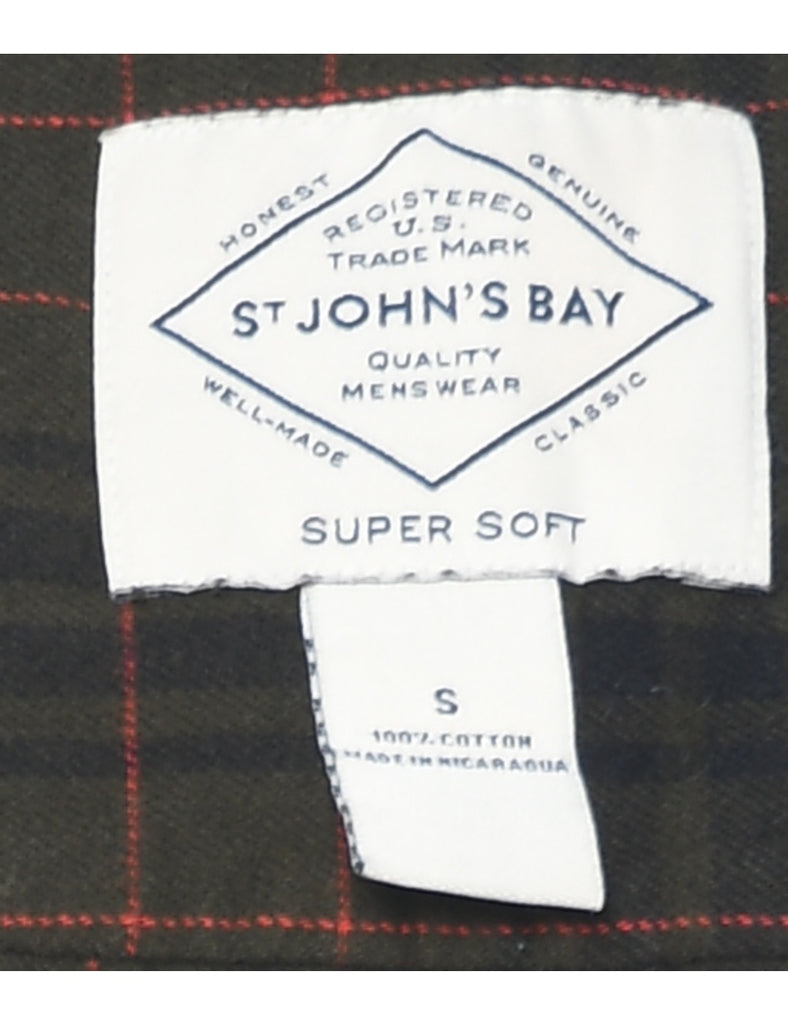 St John's Bay Checked Dark Green & Red 1990s Shirt - S