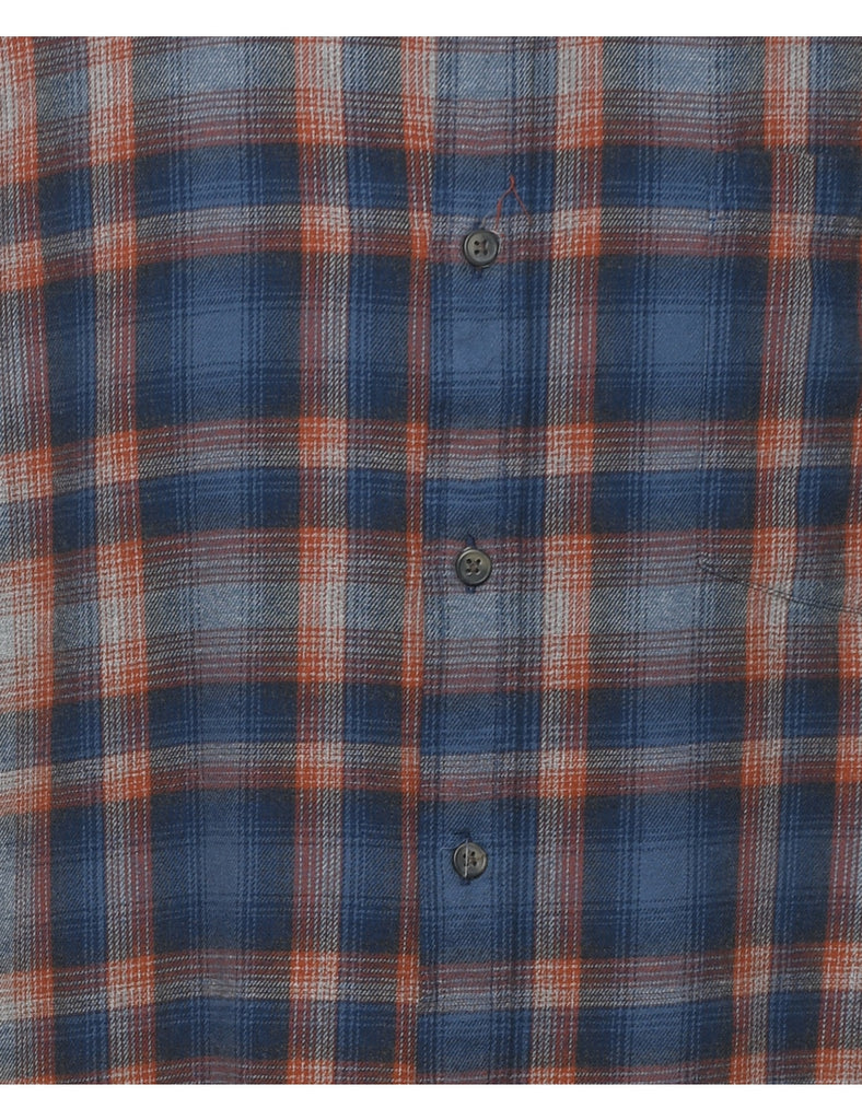 St John's Bay Checked Navy & Orange Shirt - L