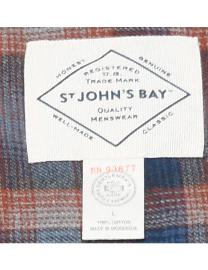 St John's Bay Checked Navy & Orange Shirt - L