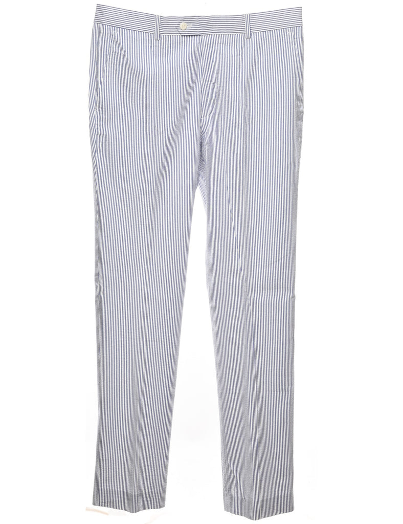 Striped Pattern Blue & White Casual Trousers - W34 L32